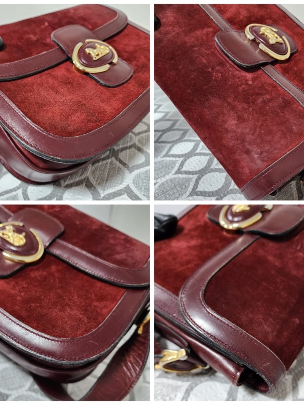 Authentic CELINE VINTAGE SULKY SUEDE CARRIAGE SHOULDER BAG BURGUNDY - Picture 12 of 15
